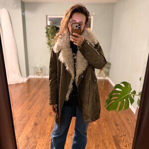 AllSaints Olive Green sheepskin Lined Parka Jacket